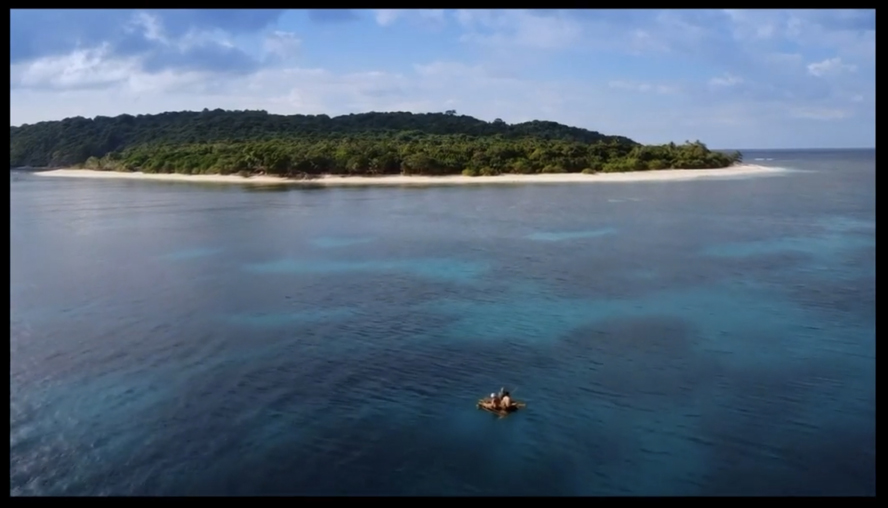 Million Dollar Island - West Nalaut eiland vanaf open zee, met het vlot