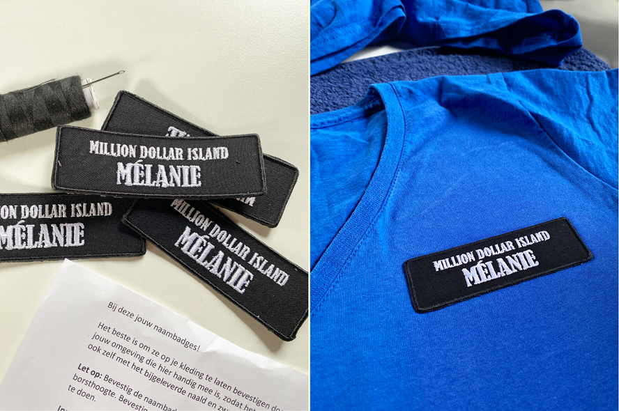 Million Dollar Island naamplaatjes op kleding naaien